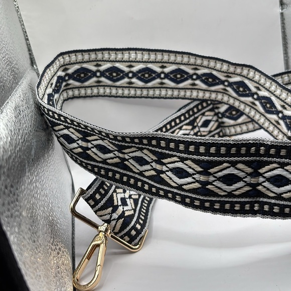 Crossbody Bag Strap Double Diamond Woven Navy & White reversed Patterned - Picture 4 of 5